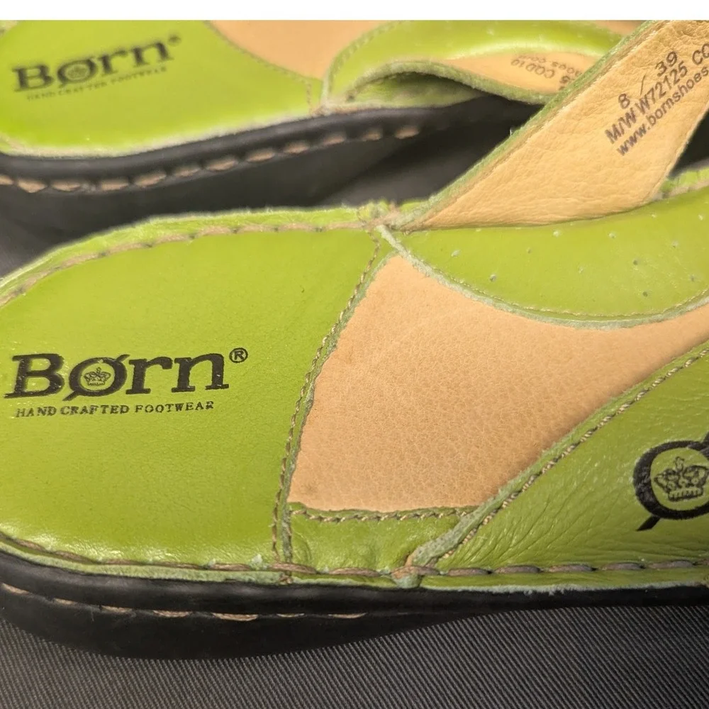 8 Born Chartreuse Acid Lime Green Leather Thong Sandal Slide Comfort Flat Women - Picture 4 of 7